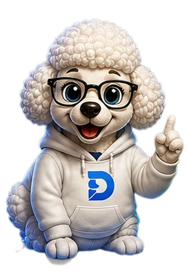 DoSoft One mascot — scientific poodle with D logo